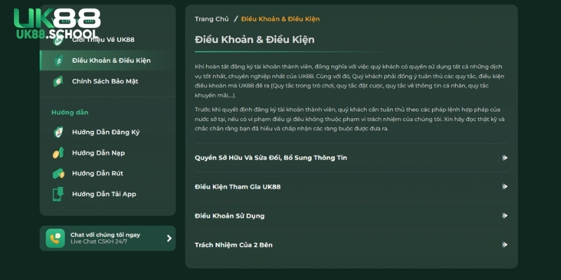 Điều kiện đăng ký UK88